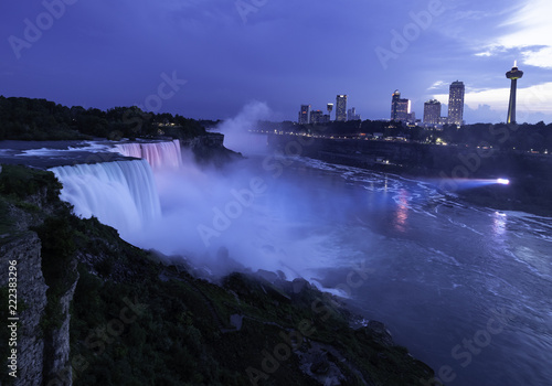 Niagara Falls lit at night