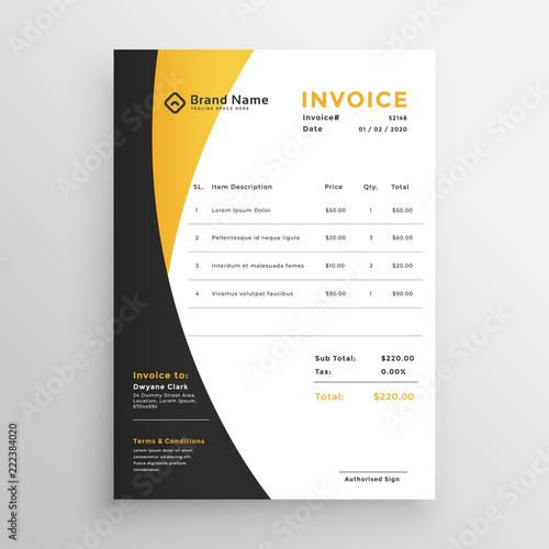 creative yellow modern invoice template