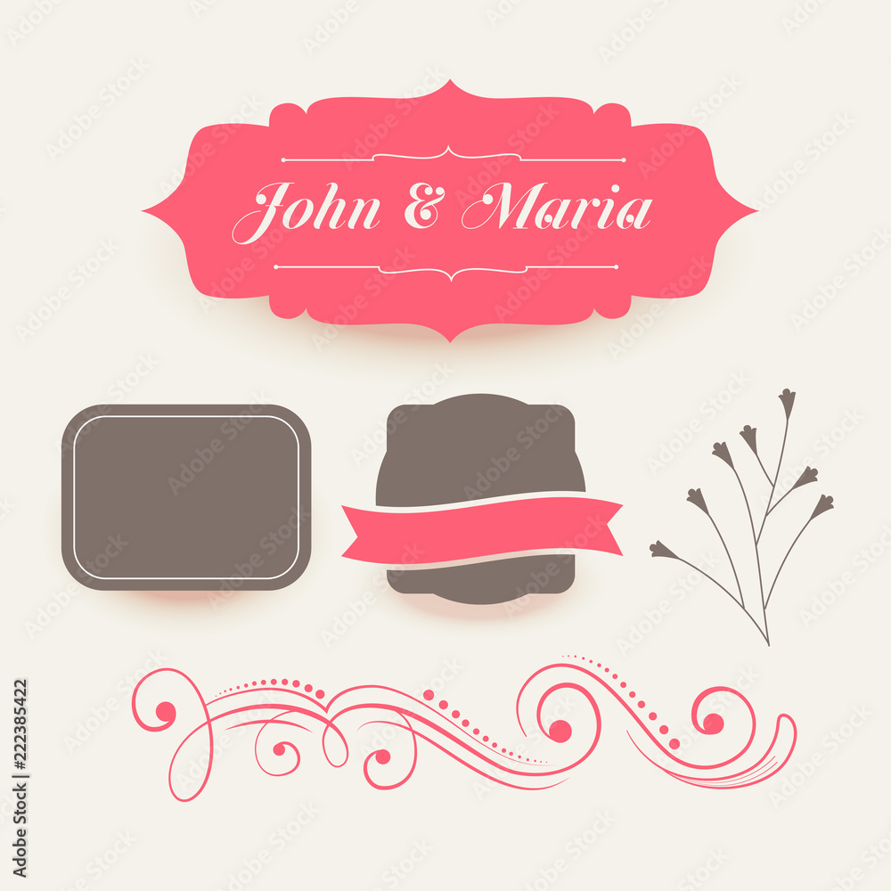 collection of pink wedding decoration elements