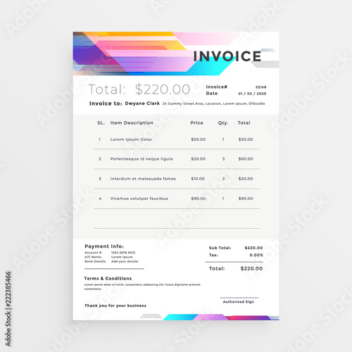 creative colorful invoice template design