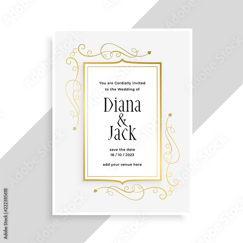elegant golden floral frame wedding invitation card design