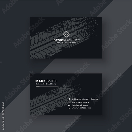 abstract dark business card with tire mark