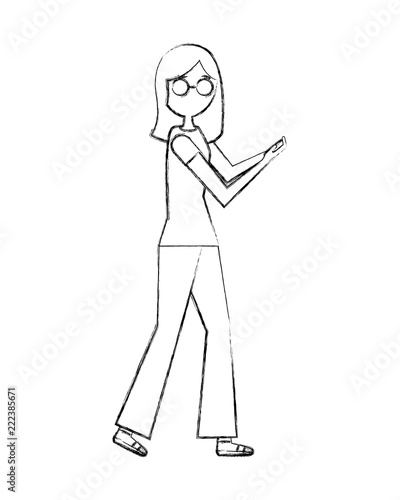 woman walking using smartphone device