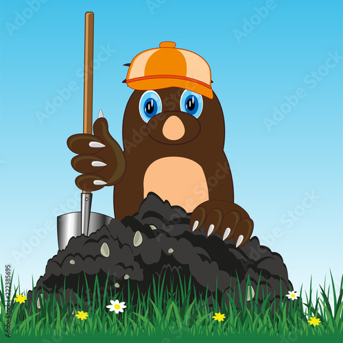 Cartoon of the mole with shovel digging land