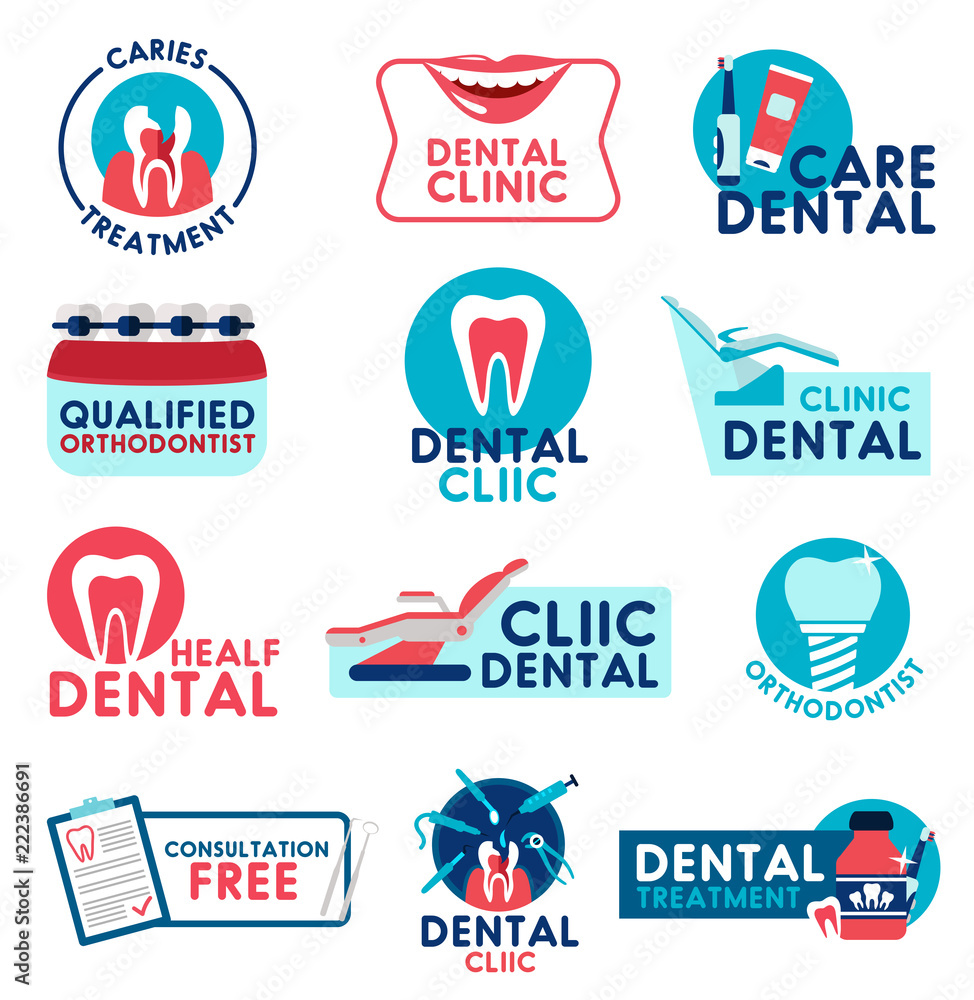 Obraz premium Dental clinic and dentistry medicine vector icons