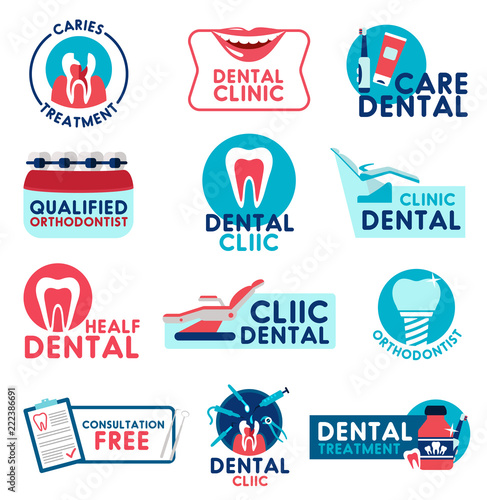 Dental clinic and dentistry medicine vector icons