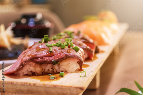 beef sushi, Japanese food