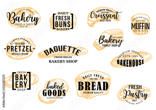 Bakery and pastry bread vector sketch lettering