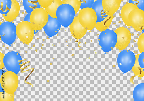 Yellow and blue balloons on the translucent floor can be used for weddings, birthdays and events.