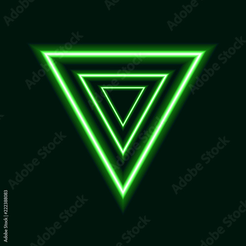 Vector Green Neon Triangles, Futuristic Logo Design, Glowing Lines.