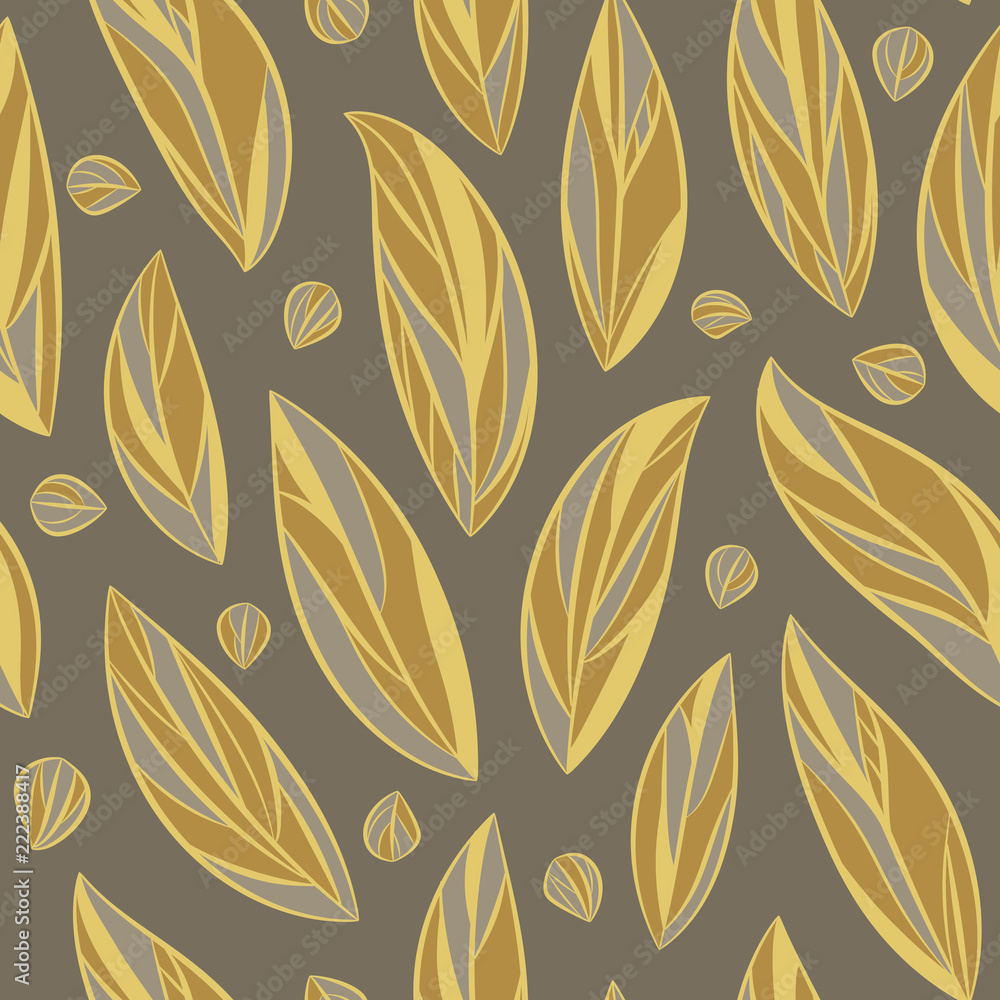Seamless vector floral pattern with abstract leaves in monotone gold-brown colors. Seamless vector floral pattern with abstract leaves in monotone gold-brown colors.