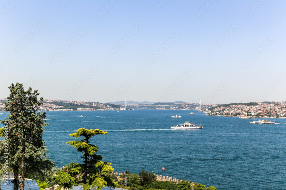 Bosphorus strait with ferry boats in Istanbul