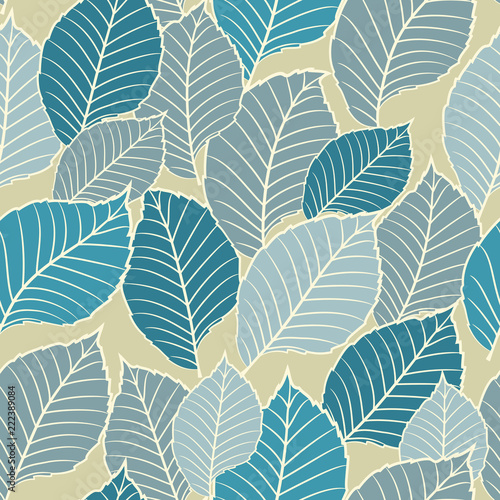 Seamless floral pattern with abstract leaves in blue colors
