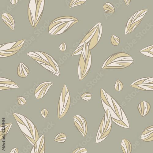 Seamless floral pattern with abstract leaves scattered random in gray colors