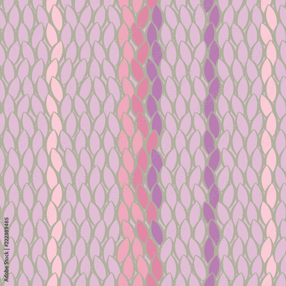 Seamless floral pattern with small pink and purple leaves in pastel colors. Directional print. Stripes