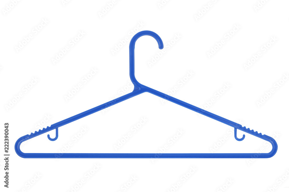 Blue plastic coat hanger isolated on a white background Blue plastic coat hanger isolated on a white background