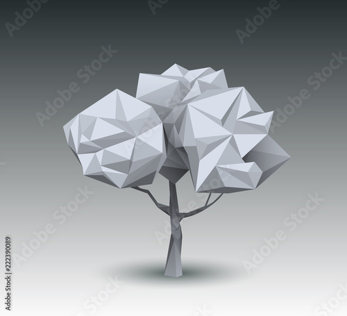 Vector abstract low poly art. Low polygonal, triangle on tree shape. Illustration Polygonal geometric tree background design for banner, poster, flyer, cover, brochure. Environment nature concept