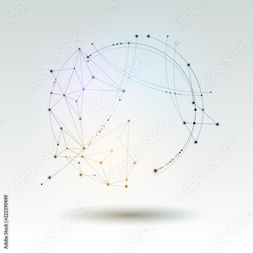 Abstract Molecules with line, node, geometric, low poly, polygon and triangle. Vector design network connection technology on bright gray background. Futuristic, science,  network technology concept