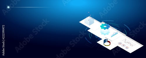 Digital Technologies. Data Analysis. Isometric digital concept of business data and analytics. Startup concept. Launch a new product on a market. Isometric vector illustration