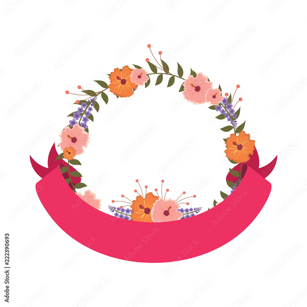 Beautiful Ribbon Banner Floral Flower Wedding Decorative Illustration