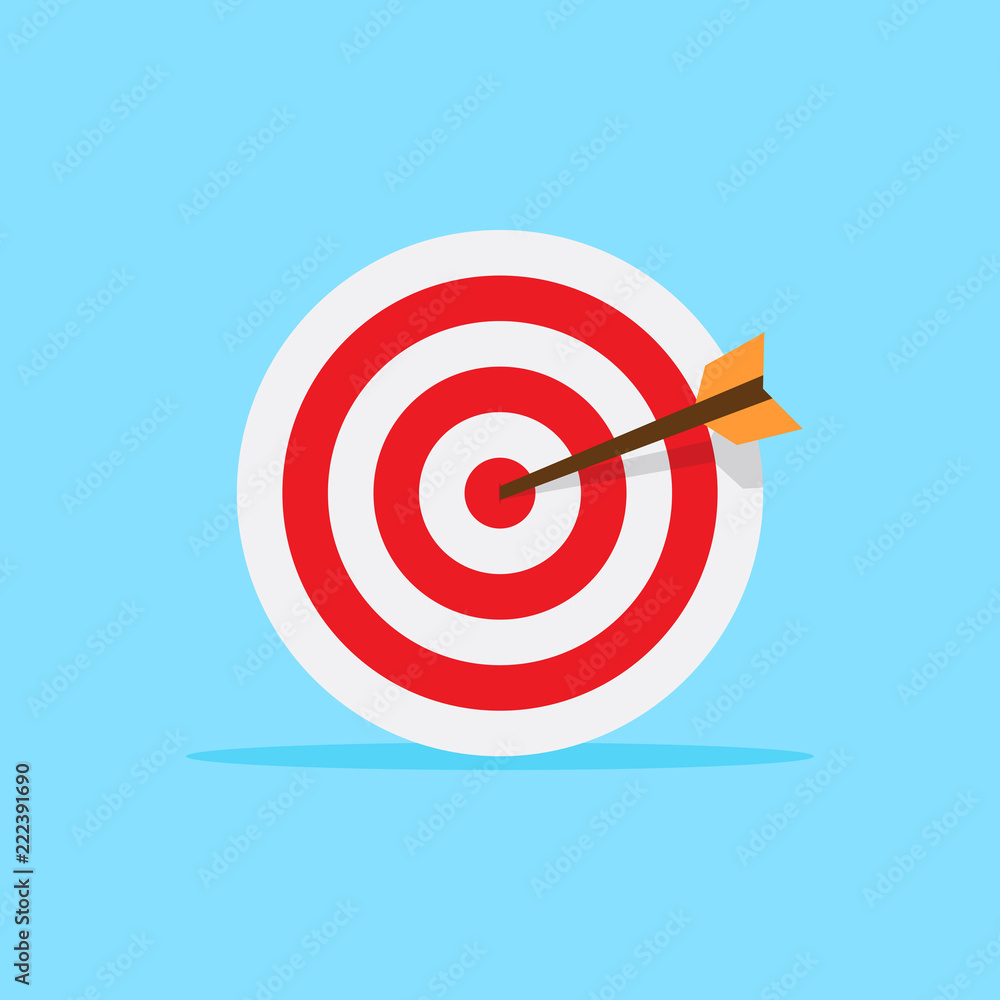 Target illustration flat, arrow at center of target board, flat design vector illustration Target illustration flat, arrow at center of target board, flat design vector illustration