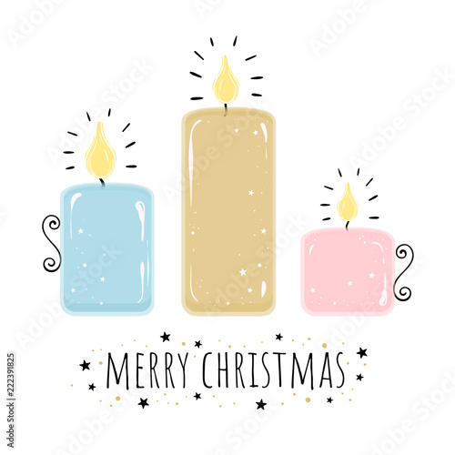 Wax candles for Christmas. Vector illustration in cartoon style