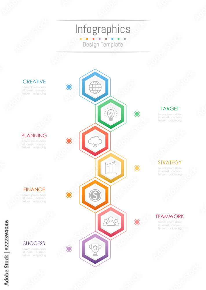 Infographic design elements for your business data with 7 options, parts, steps, timelines or processes. Vector Illustration.