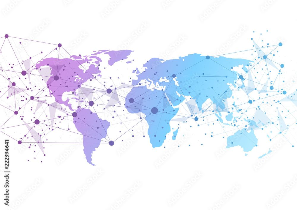 Fototapeta premium Global network connection. World map point and line composition concept of Connection technologies for business. Mixed media