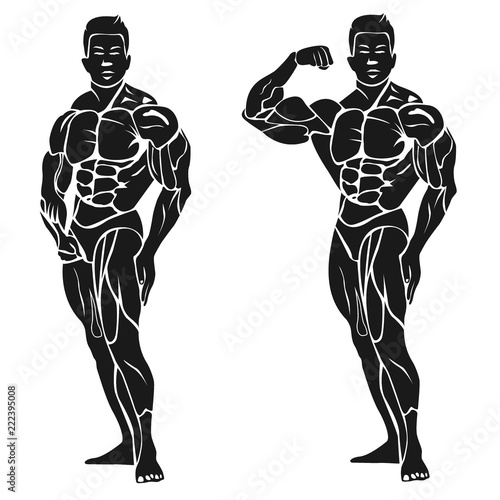 Bodybuilder showing his biceps, fitness concept, vector illustration