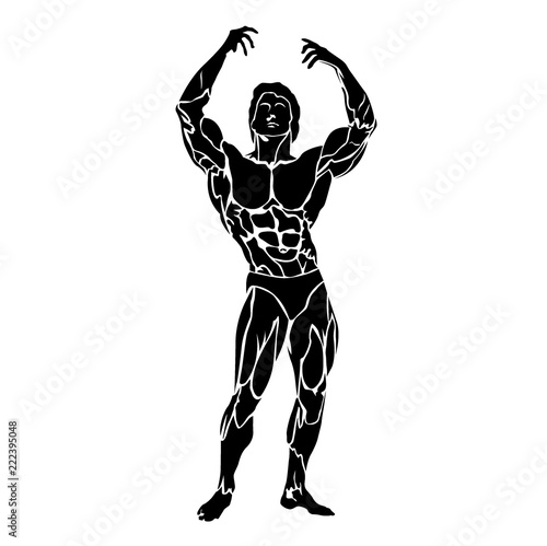 Bodybuilding and fitness concept, flexing muscles, vector illustration