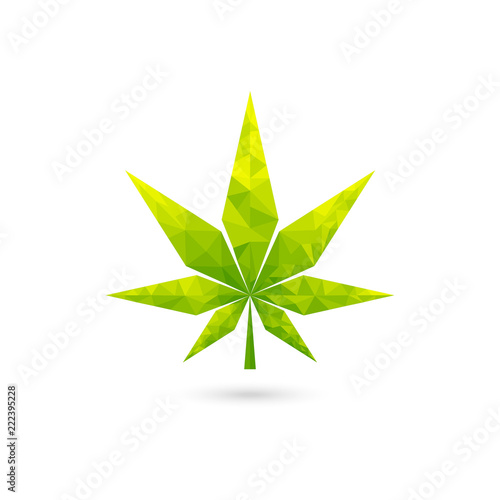 low poly cannabis logo, green leaf geometric vector design