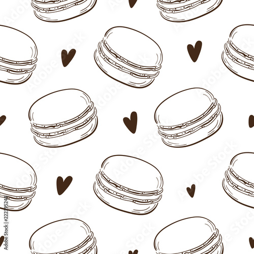Seamless pattern with macarons cookies on white. Vector illustration.