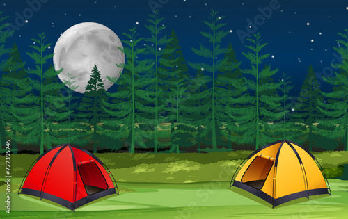 Two tens in woods at night scene
