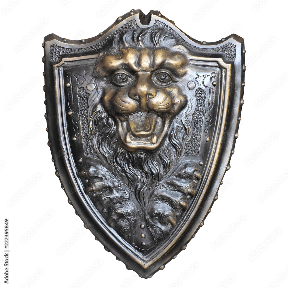 Shield with lion head isolated on white background Shield with lion head isolated on white background