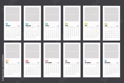 Modern minimal vertical Calendar Planner Template for 2019. Vector design editable template