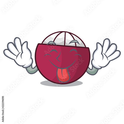Tongue out fresh ripe mangosteen isolated on mascot