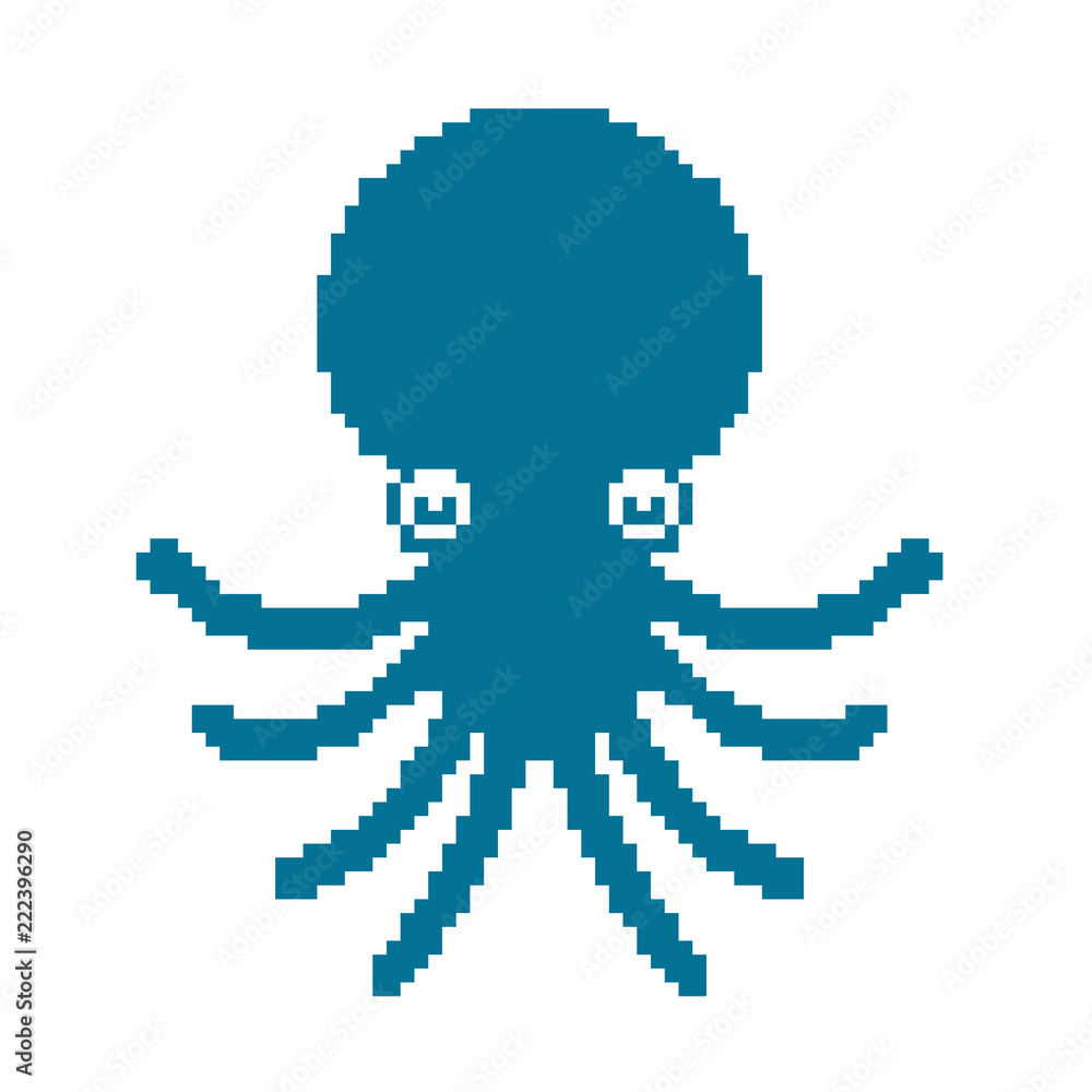Fototapeta premium Octopus pixel art. Devilfish 8 bit. Poulpe vector illustration