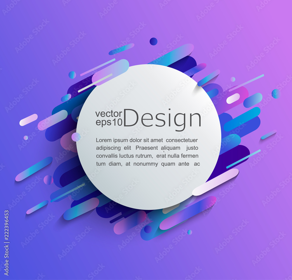 Circle frame with dynamic rounded shapes on modern and abstract gradient background. Vector illustration.