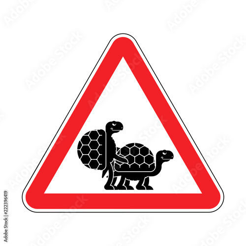 Attention Turtle sex. Caution red road sign Tortoise intercourse. Animal reproduction Vector illustration.