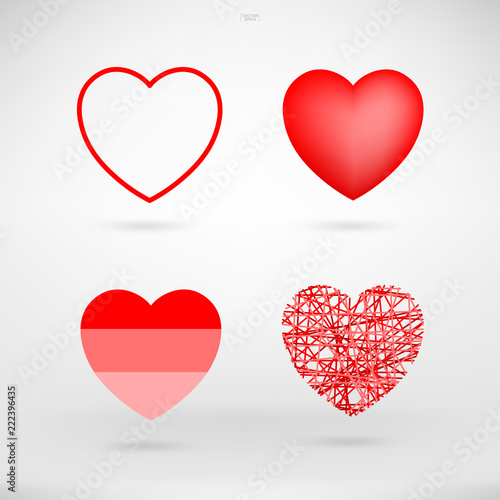 Set of heart symbol for Valentine's Day. Heart shape for decorative card, website, template design and postcard. Vector.