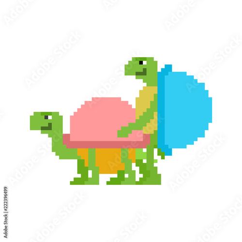 Turtle sex pixel art. Tortoise intercourse 8 bit. Reptile isolated. Animal reproduction