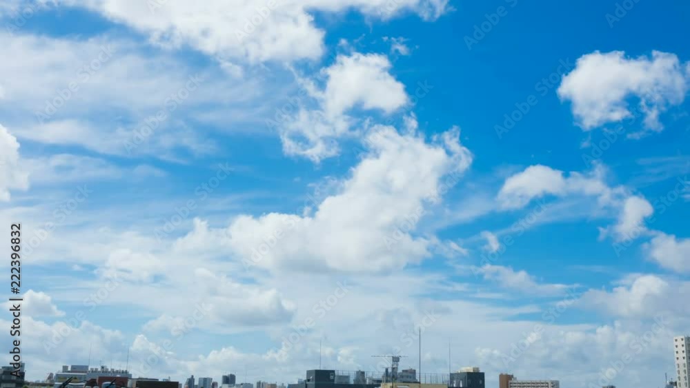 青空と雲と街並・タイムラプス 青空と雲と街並・タイムラプス