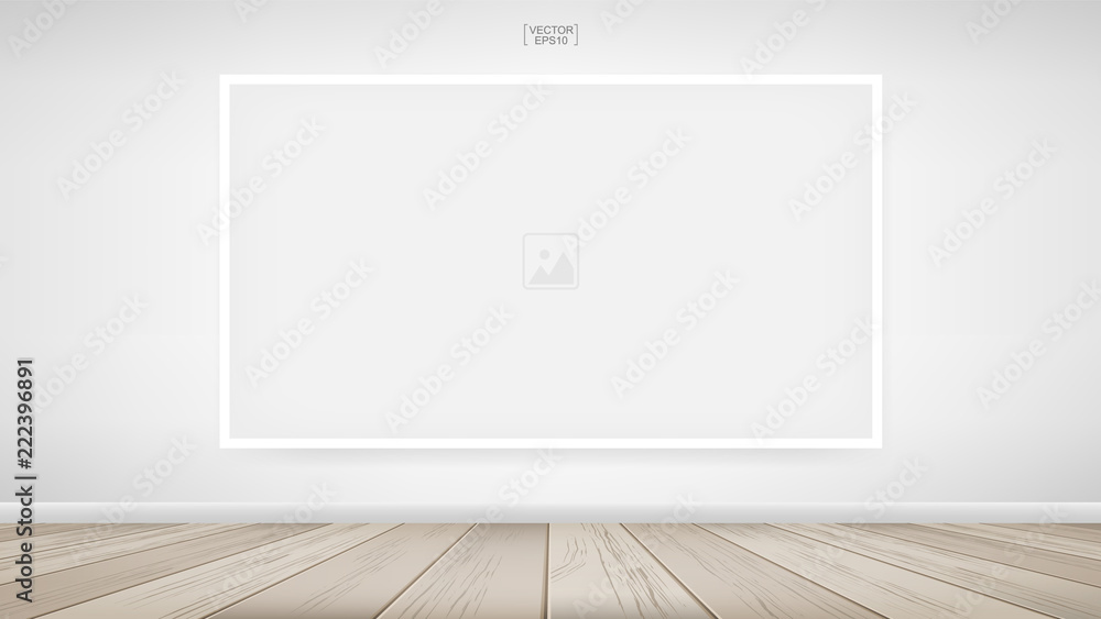 Photo frame or picture frame on white wall background with wooden floor. Vector. Photo frame or picture frame on white wall background with wooden floor. Vector.
