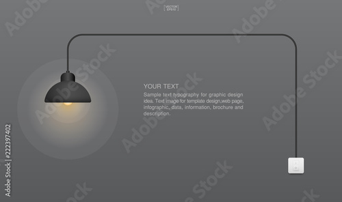 Abstract light bulb and light switch on gray background. Lamp and switch with area for text. Vector.