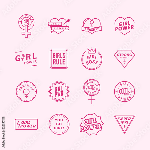 Girl power mixed emblems set illustration
