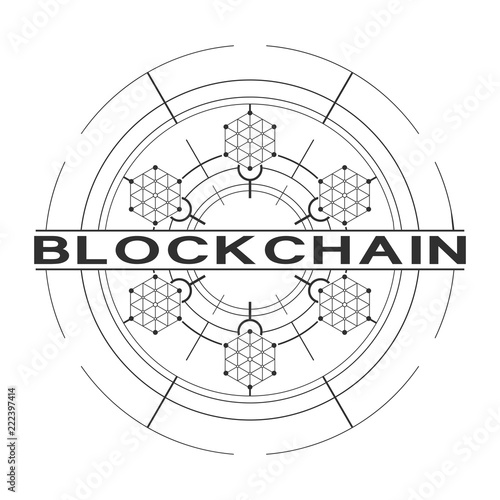 Concept logo template blockchain. Abstract geometric digital crypto currency sign.