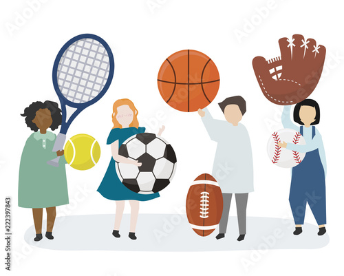People holding a variety of sports equipment