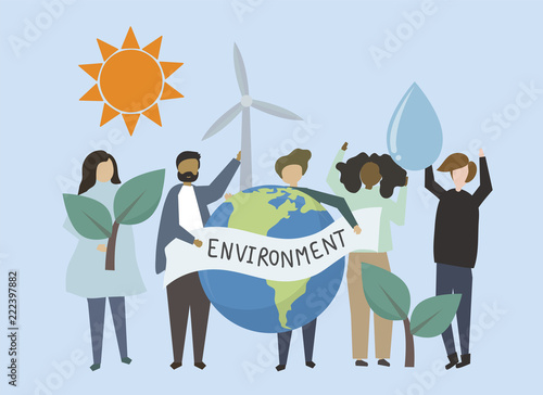 People with renewable energy resources illustration