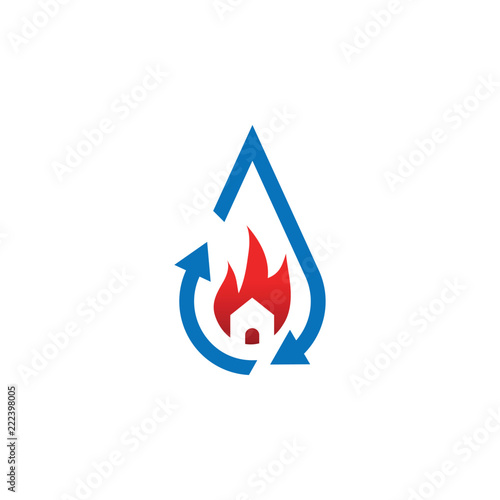 Water drop restoration from house buning logo template