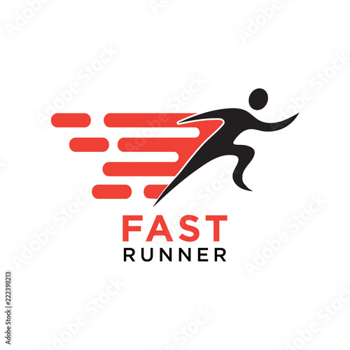 Fast running silhouette logo design template vector